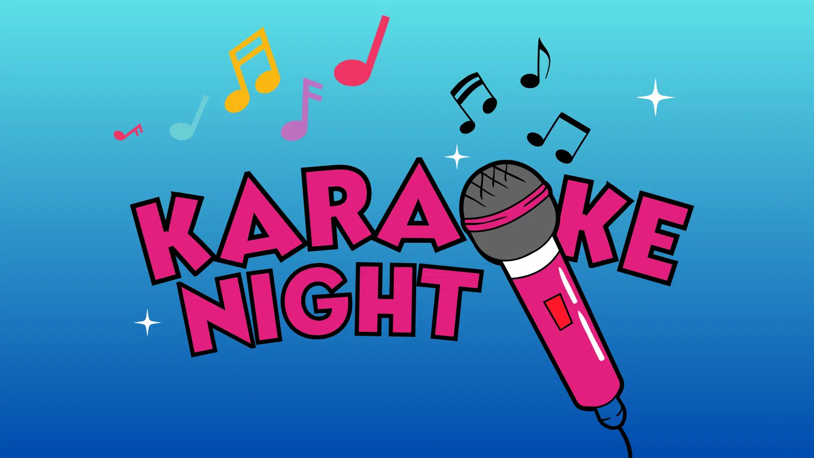 A microphone forms the letter O in the words KARAOKE NIGHT