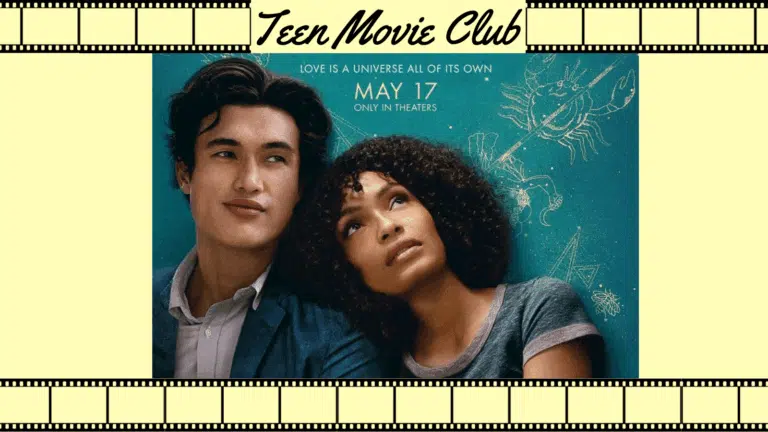 Poster for movie The Sun Is Also a Star, showing a young couple with the girl's head on the boy's shoulder