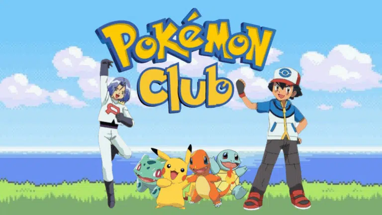 Characters from the Pokemon cartoon series with the words Pokemon Club